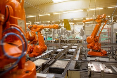 Aerospace assembly line where a tagged calibrated torque tool is located and lit on demand